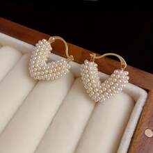 Women's Fashion Pendant Ring Imitation Pearl Heart Earrings Personality Daily Wear Date Gift Creative Fashion Jewelry Low Allergy - Một cặp - Xem 6