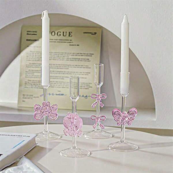 1pc Glass Candle Holder, Pisces Series Decor, Multiple Styles, Home Decor, Romantic Candle Holder For Dining Room, Christmas, Home Ambiance