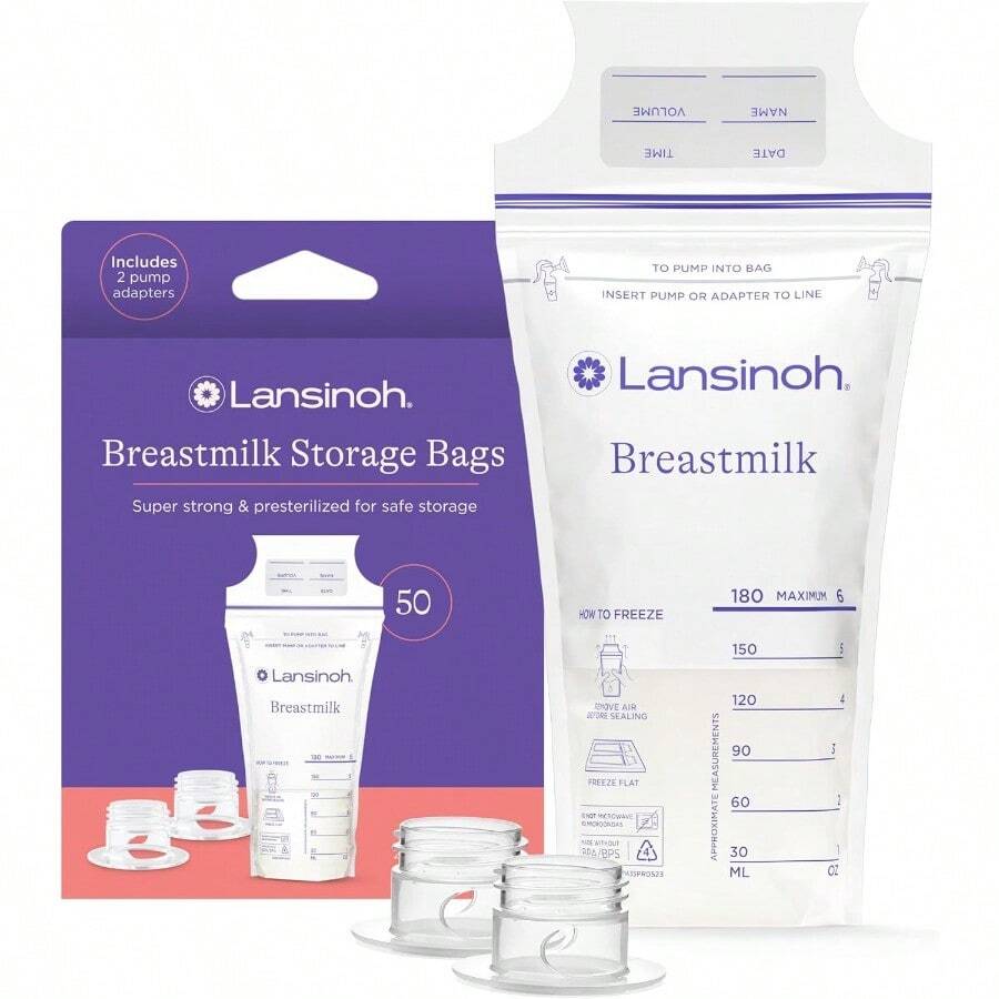 Lansinoh Breastmilk Storage Bags With Pump Adapters For Bags 50 Count - As Pic - View 1