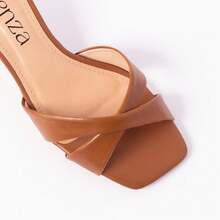 Amelie Sandal Genuine Leather Elegant Block Heel 6 Cm Comfort - Hạt phỉ - Xem 4