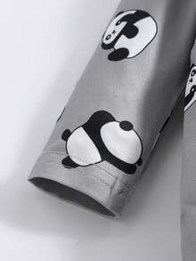 3 件套男婴可爱卡通熊猫条纹印花长袖连体裤，适合所有季节 - 灰色 - 查看 5