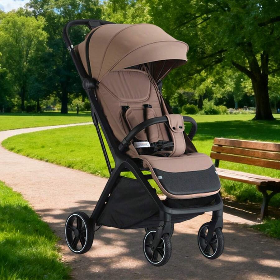 Lightweight Stroller, Foldable Stroller, Extended Zippered Sun Canopy, One-Touch Collection, Adjustable Backrest, Breathable Mesh Fabric, Easy To Carry, Suitable For Travel - Brown - View 1