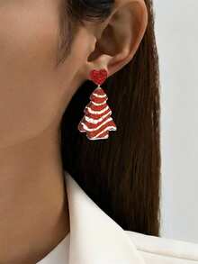 1 Pair Fashionable Cute Cartoon Christmas Tree 2D Acrylic Dangle Earrings For Women, Suitable For Women's Christmas Wear, Gifts, Autumn/Winter Jewelry, Women's Accessories