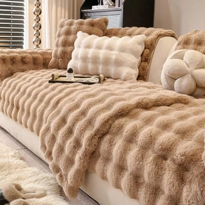 1 件秋冬毛绒加厚保暖沙发垫套，现代简约防滑沙发座垫，防尘可洗沙发套，绿色清新柔软，不褪色，宠物友好，适合卧室、办公室、客厅的 L 型和 1/2/3/4 座沙发