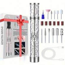 12件套电动指甲打磨器套装，多功能指甲钻，USB充电 - 适用于厚指甲的指甲打磨器，专业四速电动指甲锉，指甲抛光护理塑形工具，专业美甲打磨工具，女士佳礼，高品质且价格实惠