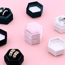 Hexagon Velvet Ring Box, Gorgeous Vintage Ring Display Holder With Double Slots, Ring Box Proposal Engagement Wedding Ceremony (Pink) - Hồng - Xem 7