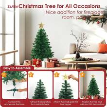 35.43 Inch Artificial Christmas Tree, Green Desktop Christmas Tree With Plastic Base, Mini Christmas Pine Tree, Suitable For Party Supplies, Indoor & Outdoor Holiday Home Decor, With 1 Tree Topper Star Christmas Decorations Home Christmas Gifts Christmas Decor - Green - View 10