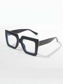 1 pezzo Occhiali quadrati oversize personalizzati con lenti trasparenti, occhiali di stile adatti per viaggi e uso quotidiano - Pellicola bianca con cornice nera - Visualizzare 3