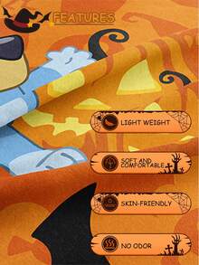 Bluey Halloween Digital Print Bedsheet,  Bedding, Mattress Protector, Bed Cover, Fitted Sheet, Comfortable Home Textile, Breathable Anti-Pilling Mattress Protector, Soft & Skin-Friendly, Pumpkin Lantern  Pattern, Cartoon Pattern Bed Cover,  Home Decor, Soft & Comfortable Bedroom Bedding - Multicolor - View 6