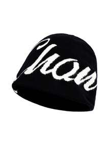 1pc Y2K Unisex Reversible Beanie Hat - Windproof Stretchy Knitted Skull Cap For Men And Women, Letter Pattern, Dopamine Colors , Hip Hop Streetwear, Casual Autumn/Winter Accessory & Christmas Gifts For Men/Women