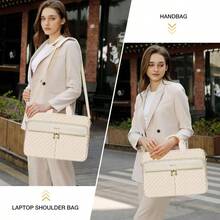 15 - 15.6 Inch Laptop Bag, Briefcase WomenMen, 16 Inch Square Quilted Computer Messenger Bag Office Travel Business With 3 PocketsStrap, Pink - 16 inch + Màu be - Xem 4