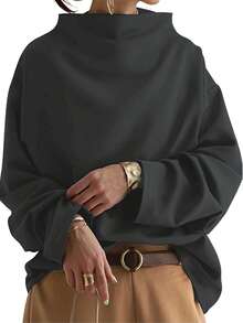 New Solid Color Turtleneck Long Sleeve Top, Suitable For Spring, Summer And Autumn - Dark Grey - View 7