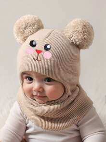 1 pezzo Passamontagna da sci a forma di coniglio per neonati 0-3 anni, berretto con doppia palla per bambini e bambine, cappello invernale lavorato a maglia, accessori essenziali per bebè - Multicolore - Visualizzare 7