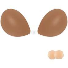 Sujetador adhesivo invisible de silicona con efecto push-up - sin espalda, sin tirantes para mujeres con cubrepezones - halloween - café - Ver 10