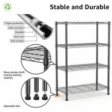 M MZG 1000 Lbs Commercial Grade Wire Shelving Unit, 4-Tier Black Heavy Duty Standing Storage Rack, Steel Wire Organizer For Pantry, Garage, Warehouse, Kitchen & Laundry Room, Space Saving Design 13.8" D X 23.6" W X 53.5" H - 黑色 - 查看 8