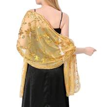Shawls And Wraps For Evening Dresses,Women Formal 1920s Sequin Flower Sheer Shawls And Wraps For Wedding-{"Color_name":"Gold"} - 金色 - 查看 1
