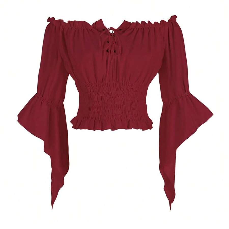 Women's Renaissance Off The Shoulder Top Medieval Pirate Long Sleeve Blouse{"Size_name":"Large","Color_name":"Z2880crd"} - Z2880crd - Xem 1