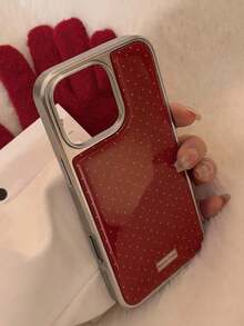 TMGH 1pc GUCADI Electroplated Minimal Polka Dot Soft Silicone Phone Case With Metal Edges, Compatible With IPhone 16/15/14/13 Series The Material Is Soft - 玫紅色 - 查看 8