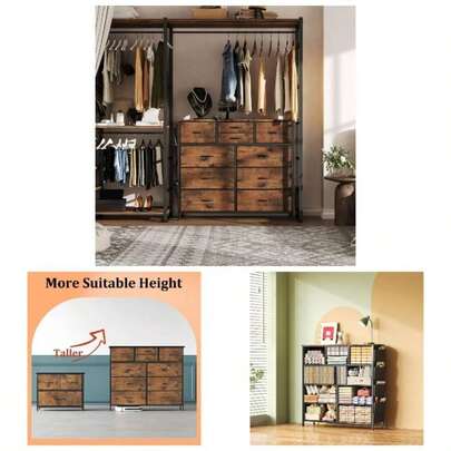 Chest Of Drawers, 100cm Wide Dresser Bedroom With 10 Drawers, Tall Fabric Storage Organizer Fit Nursery, Living Room, Closet - Rustic Brown