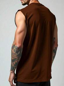 Men's Tank Top, Sleeveless, Cropped Shirt, Macho Print, Summer Cotton - Rỉ Nâu - Xem 3