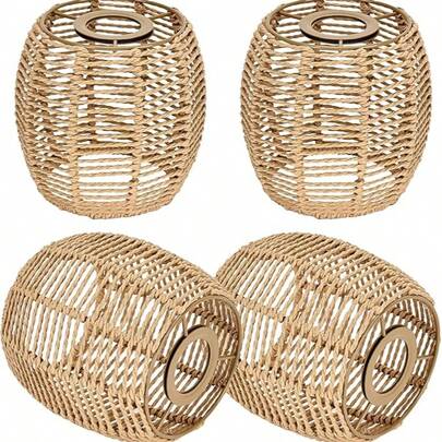 1pc/3pcs/4pcs Boho Lamp Shade Premium Rattan Lamp Shade For Living Room, Bedroom, And Dining Room Durable Rattan Pendant Light Shade Perfect For Pendant, Table, And Ceiling Lamps