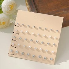 20 Pairs European & American Sparkling High-End Faux Diamond & Faux Pearl Mini Lightweight Luxury Stud Earrings Set - White - View 4
