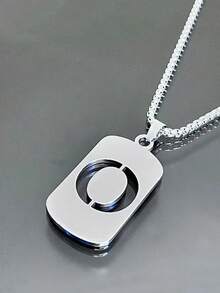 1 Piece Fashionable And Personalized Geometric Square Necklace With 26 English Letter Pendant Made Of Stainless Steel, Simple And Versatile Accessory Foromen And Men