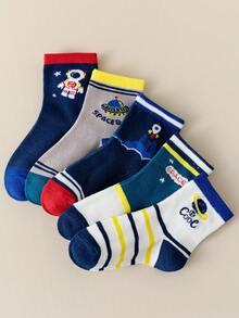 5 双儿童/男童彩色星球设计中筒袜，秋冬新品 - 彩色 - 查看 14