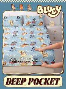Bluey Ga trải giường in hình hoạt hình , Bộ đồ giường , Tấm bảo vệ nệm, Ga phủ giường, Ga trải giường vừa vặn, Vải dệt gia dụng thoải mái, Ga trải giường  tông màu mát mẻ, Tấm bảo vệ nệm thoáng khí chống xù lông, Mềm mại và thân thiện với da, Họa tiết cầu vồng , Ga phủ giường họa tiết hoạt hình, Bộ đồ giường cỡ Queen và King - Màu xanh nhạt - Xem 5