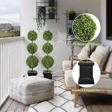 35ft Boxwood Outdoor Topiary Set Of 2, Tall All Year Green Fake Plant Topiary Trees Artificial Outdoor Porch Trees With Sturdy Pot For Outdoor Indoor (Ball)Halloween - 2 - Xem 5