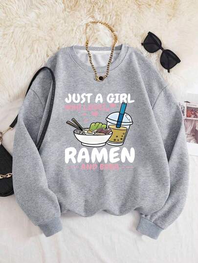 Teen Girl Fashionable Creative Cartoon Cute Milk Tea Cartoon Pattern Printed Warm Round-Neck Sweatshirt - Comfortable Long-Sleeved Casual Pullover, Machine Washable, Daily Essential, Loose Style, Suitable For Both Boy And Girl, Street Style, Suitable For School, Vacation, Shopping, Sports And Other Occasions