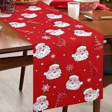 1 pieza Camino de mesa decorativo de cocina navideña con patrón de Papá Noel, mantel de poliéster para mesa de Navidad, centro de mesa, cubierta de mesa, perfecto para decoraciones navideñas del hogar, decoración de fiesta de Navidad, decoraciones Feliz Navidad