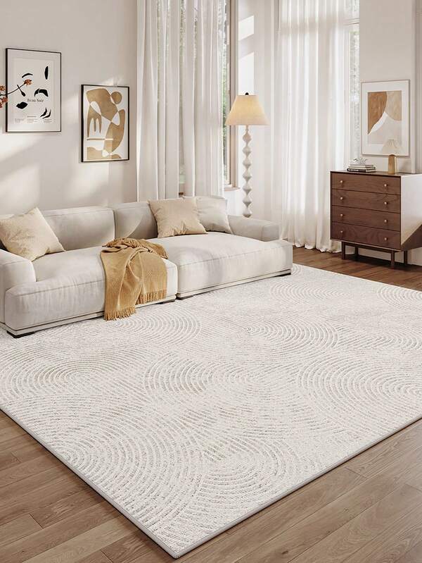 1 Piece Of White Semi-Circular Ring Pattern Living Room Decorative Carpet, Plush Material Thickness 10mm, Soft And Comfortable Touch, Easy To Maintain Waterproof And Stain Resistant, Anti Backing, Area Rug, Suitable For Lobby, Rugs For Bed Room, Rugs Living Room, Bedroom Rug, Bathroom Rug, Kitchen Mat, Dining Room,