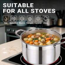 Senmeo Versatile Stainless Steel Apple Pot: Healthy Soup Pot With Cool-Touch Handles. Dishwasher-, Non-Stick For Easy Everyday Cooking. - Silver - View 3