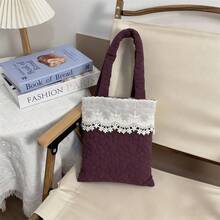Women's Lace Patchwork Handbag Fashionable Versatile Mini Floral Purses For Daily Life, Work, Travel - 紫色 - 查看 5