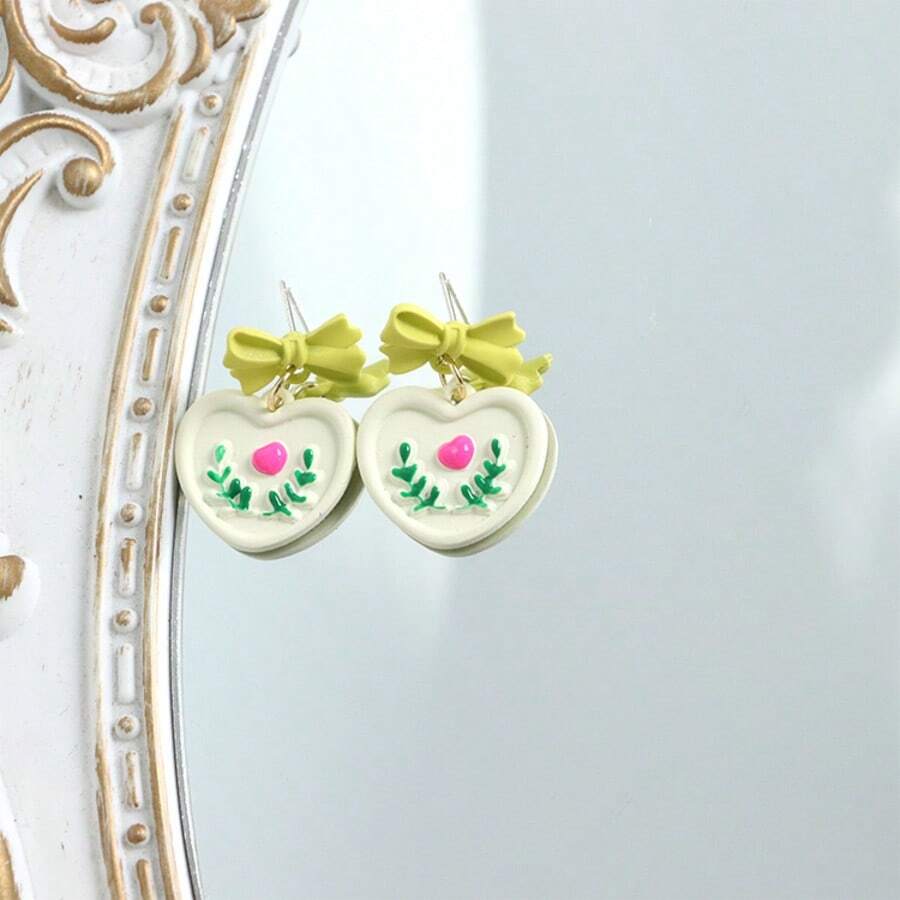 1 Pair Dopamine Color Cream Yellow Bow Earrings, Suitable For Women's Daily Wear