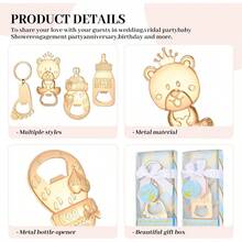 D24 Pcs Baby Bottle Opener Ping Boy Bear Footprint Keychain Bottle Openers With Blue Gift Box Baby Shower Party Favors For Guests Wedding Return Gift Souvenirs Theme Decoration Plies - 藍色 - 查看 3