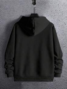 Men's Autumn Winter Casual Letter Print Flannel Zip Up Hoodie - 黑色 - 查看 2