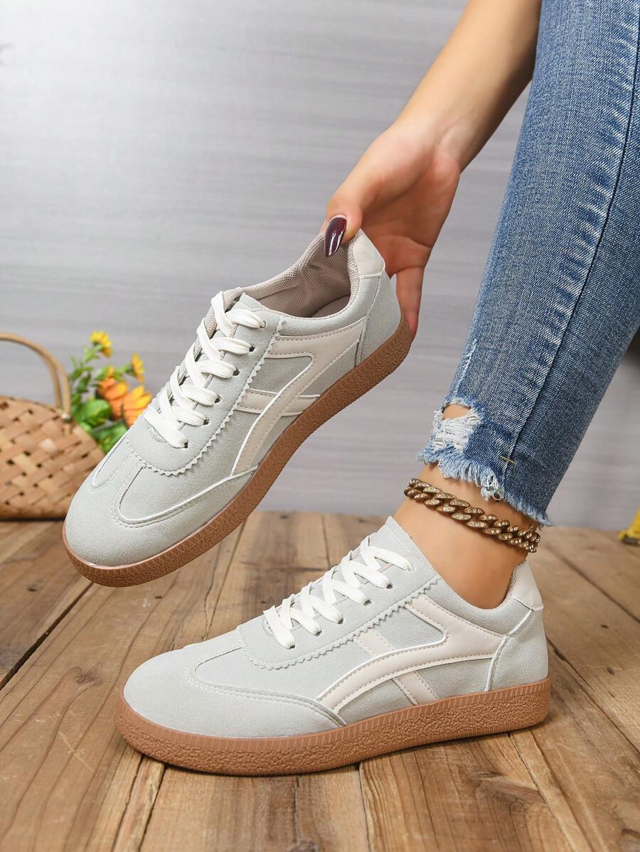 Women's Casual Versatile White Striped Accent Sneakers, Fashion Attractive Comfortable Durable Rubber Soft Sole Athletic Shoes, Breathable Lightweight Patchwork Sports Shoes For Women - 白色 - 查看 1
