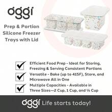 Prep Portion Silicone Freezer Trays With Lid - Freezer Molds Food, Cube Tray, Food Prep Containers, Freezer Storage Containers, Soup, Smoothie Cubes, Broth, Leftovers - 14 Cup - Bộ/2 - 2 cốc + Xanh dương - Xem 8