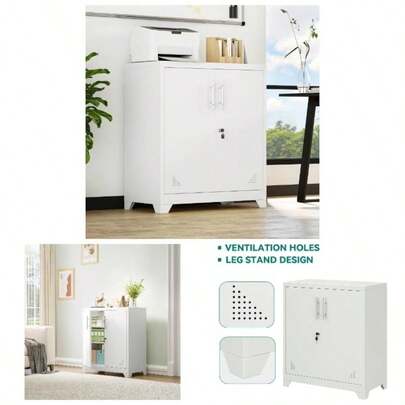 Office Storage Cabinet, Metal Office Storage Cupboard With 2 Adjustable Shelves, 80x 40x 90cm, Lockable Filing Cabinets With Ventilation Holes Home Of