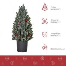 Artificial Christmas Tree Table Christmas Tree 170 Branches Snow-Covered Design With Plastic Base Berries Pine Cones PE PVC Ø27 X 47 Cm On-Site - Green - View 3