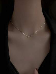 ELSEDES 1 pieza Collar de cadena clavícula corta simple con bola de plata S925 de  de moda para uso diario o en fiestas de mujeres - Plateado - Ver 10