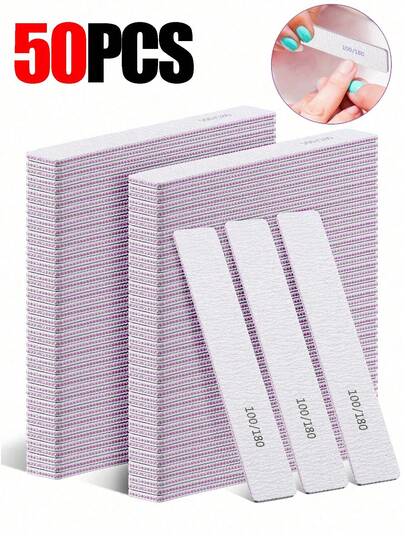 20pcs Professional Nail Files, 100/180 Grit, Double-Sided Reusable, Purple Striped Design, Suitable For Acrylic Nails - Ideal For Home And Salon Use, Manicure Supplies