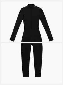 MFVIM High-End Fashion Zipper Jumpsuit, High Waist Slimming Long Tight Versatile Fitness Sportswear, Leg Lengthening Casual Sexy Athleisure, Elegant Retro Stretchy Bodysuit - Black - View 10