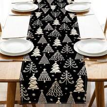 1pc Black Christmas Tree Tablecloth, Christmas Snowflake Kitchen Decor, Indoor & Outdoor Home Decor, Party Supplies For Winter Holiday Season, Size: 13x35/13x47/13x72/13x90/13x108 Inches