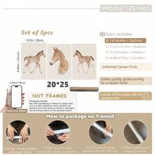 3pcs/Set, Canvas Framed Wall Art, Watercolor Foal Painting, Featuring A Foal In Soft Brown Tones, Ideal For Decorating Nurseries Or Kids' Rooms In Country Style Kids' Room Decor, Nursery Decor, Parenting Room Decor, Preschool Decor, Boys' Room Decor/Girls' Room Decor, Playroom Decor