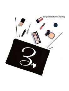 1pc Black Large-Capacity Cosmetic Bag, Printed With White Artistic Letters A-Z And A Heart Pattern,Hot-Selling Fashion Item Suitable For Travel, Toiletry, Multi-Functional Storage, Jewelry Storage, Coin Purse, Headphone Bag, Digital Storage Bag,Christmas Gifts,Pouch,Travel,Gifts For Women,Women's Necessaire,Travel Essential,Pouch,Clutch / Small Handbag,Necessaire,Makeup Organizer,Makeup Organize,Pouch,Brush Holder,Mini Pouch,Large Capacity Pouch