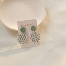 1 Pair Elegant Christmas Cute Green Christmas Tree Doodle Acrylic Pendant Earrings, Women's Party Gift
