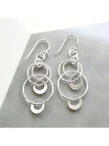 Minimalist Hollow Geometric Circle Pieced Pendant Earrings, Unique Jewelry Women - Gold - 查看 1